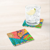 カラフルスカルの日の砂漠サボテン スクエアペーパーコースター (インサイチュ)