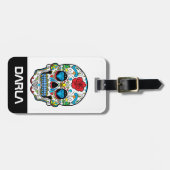 カラフルスカルレッドローズ&ブルーダイヤモンド ラゲッジタグ (正面横)