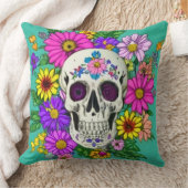 カラフルスカル花装飾用クッション クッション (ブランケット)