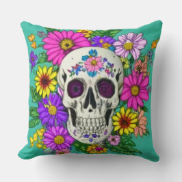 カラフルスカル花装飾用クッション クッション