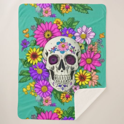 カラフルスカル（花） シェルパブランケット (正面)