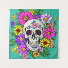 カラフルスカル（花） タペストリー