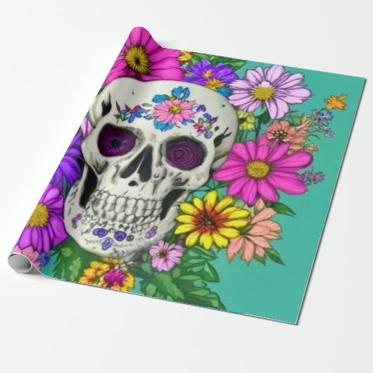 カラフルスカル（花） ラッピングペーパー (アンロールド)