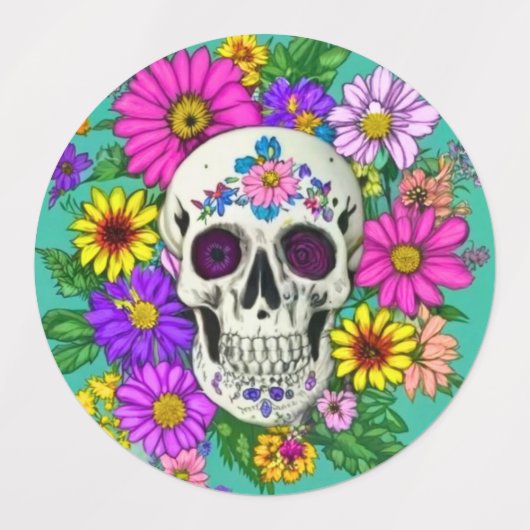 カラフルスカル（花） ラベル (デザイン1)