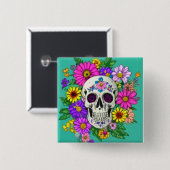 カラフルスカル（花） 缶バッジ (正面&裏面)