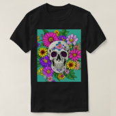 カラフルスカル（花） Tシャツ (デザイン正面)