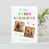 カラフルスクリプはっきりしたトMerry Christmas 2枚の写真 シーズンカード (スタンド正面)
