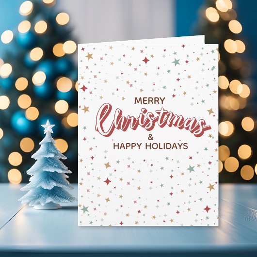 カラフルスター 赤と白のシンプルなクリスマス カード