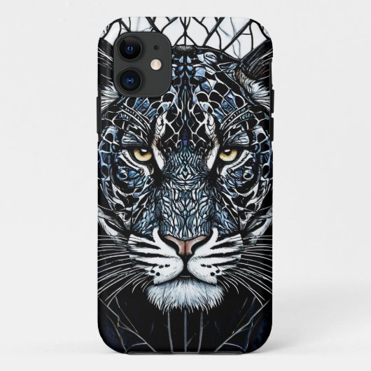 カラフルステンドグラスの黒豹ステンドグラス Case-Mate iPhoneケース (裏面)