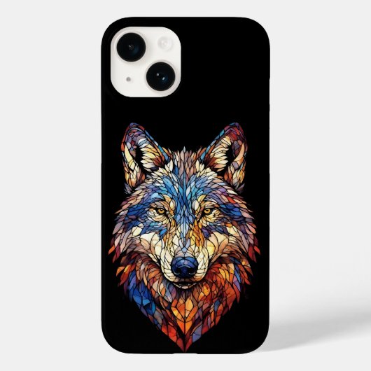 カラフルステンドグラス オオカミの頭 Case-Mate iPhoneケース (裏面)
