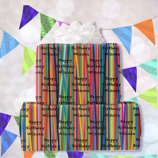 カラフルストライプすべての行事 ラッピングペーパー