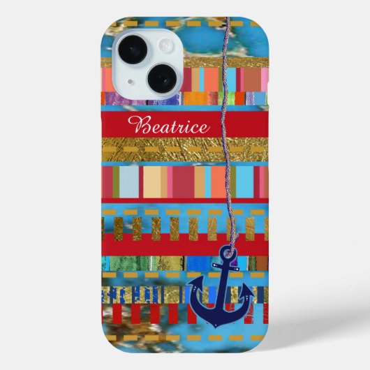 カラフルストライプといかりと名前 Case-Mate iPhoneケース (裏面)