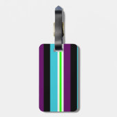 カラフルストライプなパターン紫色のティール(緑がかった色)の青いライム ラゲッジタグ (裏面縦)