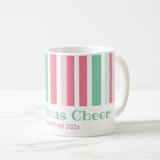 カラフルストライプのクリスマス コーヒーマグカップ (正面右)