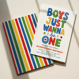カラフルストライプのバースデー Boys Just Wanna Be One 招待状