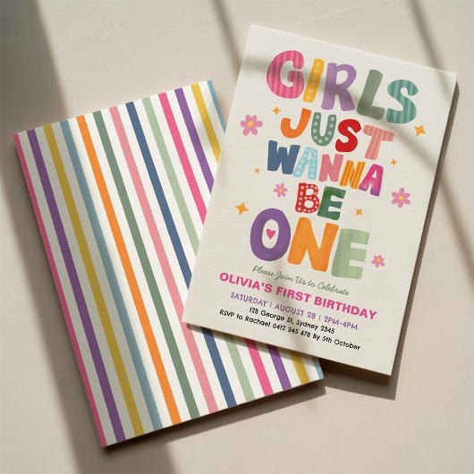 カラフルストライプのバースデー Girls Just Wanna Be One 招待状