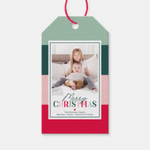 カラフルストライプのメリークリスマス 写真入りギフトタグ