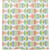 カラフルストライプのモダン魚 シャワーカーテン (正面)