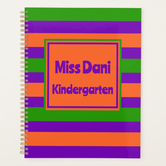 カラフルストライプの可愛い学校先生 プランナー手帳 (正面)