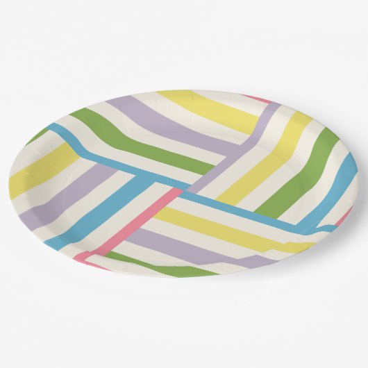 カラフルストライプの文様 ペーパープレート (アングル)
