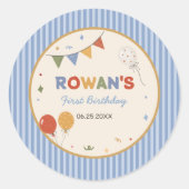 カラフルストライプの楽しい誕生日 ラウンドシール (正面)