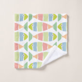 カラフルストライプの魚型 バスタオルセット (ウォッシュタオル)