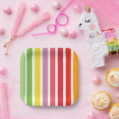 カラフルストライプの ペーパープレート (パーティー)