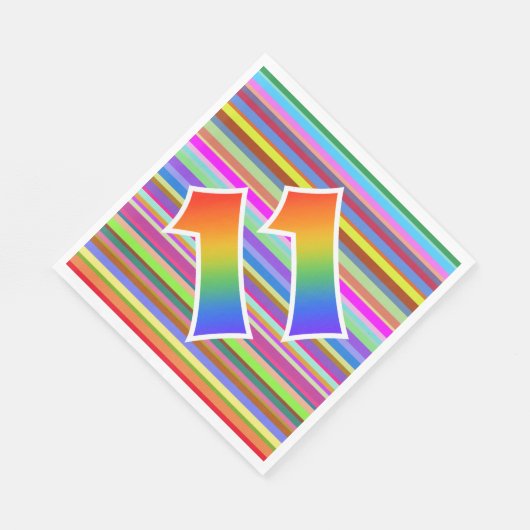カラフルストライプイベント数+レインボーパターン「11」 スタンダードランチョンナプキン (角)