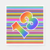 カラフルストライプイベント数+レインボーパターン「13」 スタンダードランチョンナプキン (正面)