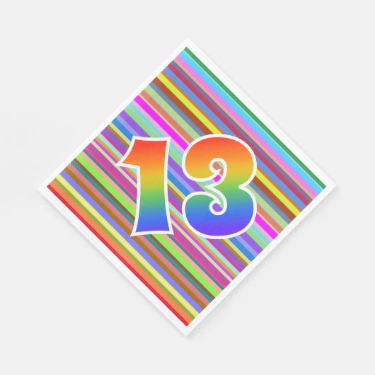 カラフルストライプイベント数+レインボーパターン「13」 スタンダードランチョンナプキン (角)