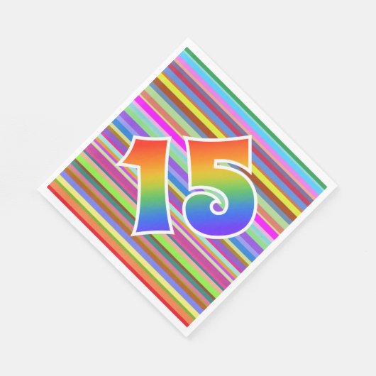 カラフルストライプイベント数+レインボーパターン「15」 スタンダードランチョンナプキン (角)
