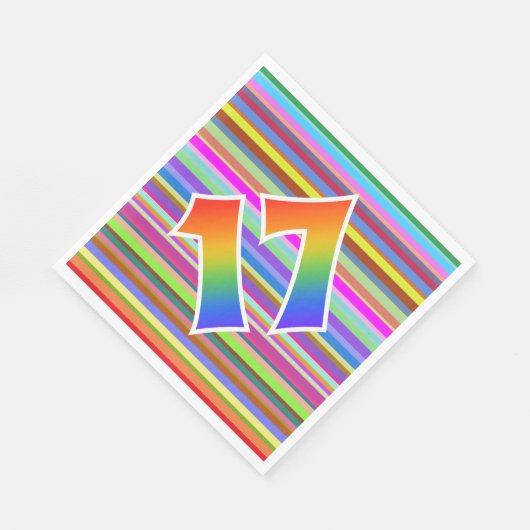 カラフルストライプイベント数+レインボーパターン「17」 スタンダードランチョンナプキン (角)