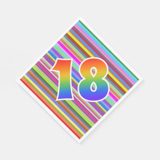 カラフルストライプイベント数+レインボーパターン「18」 スタンダードランチョンナプキン (角)