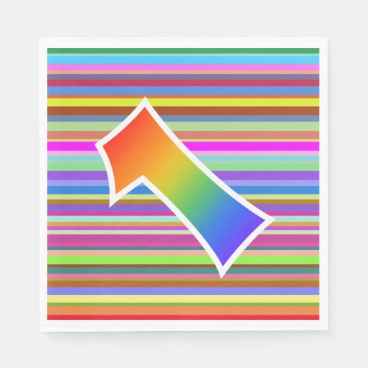 カラフルストライプイベント数+レインボーパターン「1」 スタンダードランチョンナプキン (正面)