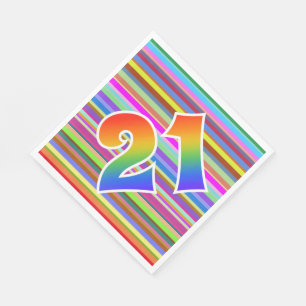 カラフルストライプイベント数+レインボーパターン「21」 スタンダードランチョンナプキン