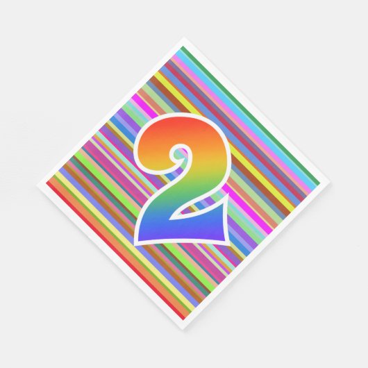 カラフルストライプイベント数+レインボーパターン「2」 スタンダードランチョンナプキン (角)