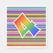 カラフルストライプイベント数+レインボーパターン「4」 スタンダードランチョンナプキン (正面)