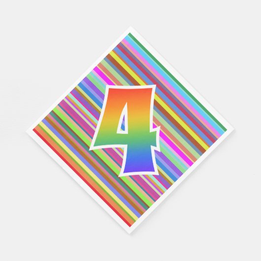 カラフルストライプイベント数+レインボーパターン「4」 スタンダードランチョンナプキン (角)