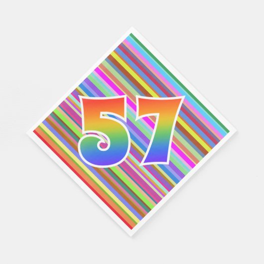 カラフルストライプイベント数+レインボーパターン「57」 スタンダードランチョンナプキン (角)