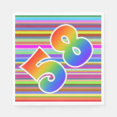 カラフルストライプイベント数+レインボーパターン「58」 スタンダードランチョンナプキン (正面)