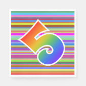 カラフルストライプイベント数+レインボーパターン「5」 スタンダードランチョンナプキン (正面)