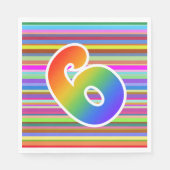 カラフルストライプイベント数+レインボーパターン「6」 スタンダードランチョンナプキン (正面)