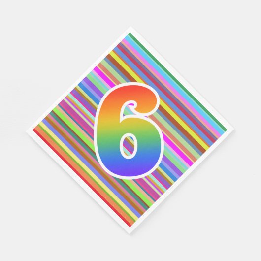 カラフルストライプイベント数+レインボーパターン「6」 スタンダードランチョンナプキン (角)
