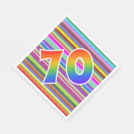 カラフルストライプイベント数+レインボーパターン「70」 スタンダードランチョンナプキン