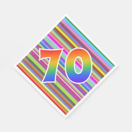 カラフルストライプイベント数+レインボーパターン「70」 スタンダードランチョンナプキン (角)