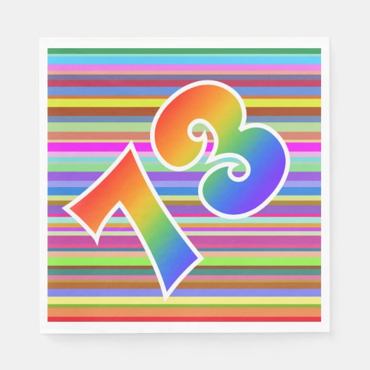カラフルストライプイベント数+レインボーパターン「73」 スタンダードランチョンナプキン (正面)