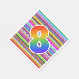 カラフルストライプイベント数+レインボーパターン「8」 スタンダードランチョンナプキン