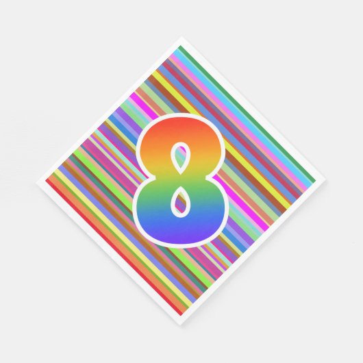 カラフルストライプイベント数+レインボーパターン「8」 スタンダードランチョンナプキン (角)