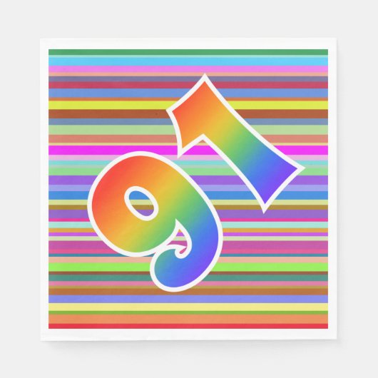 カラフルストライプイベント数+レインボーパターン"91" スタンダードランチョンナプキン (正面)