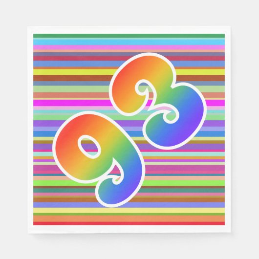 カラフルストライプイベント数+レインボーパターン"93" スタンダードランチョンナプキン (正面)